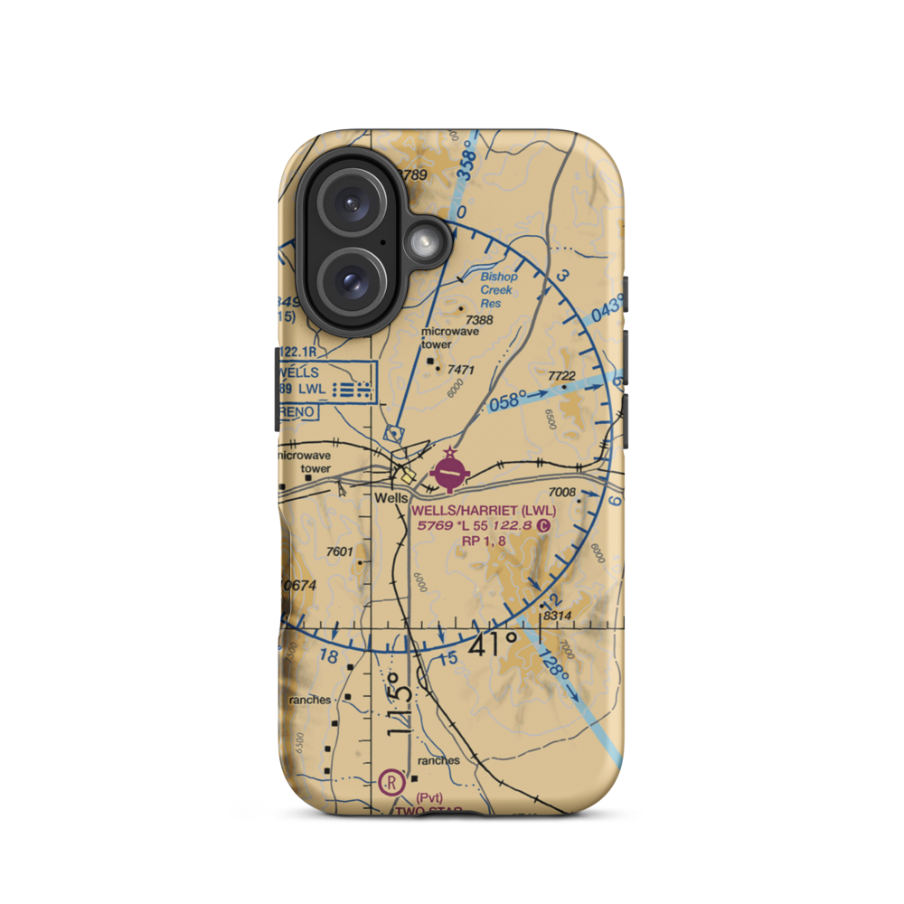 Wells Municipal Airport/Harriet Field (LWL) VFR Sectional  Tough iPhone Case iPhone 16 model shown