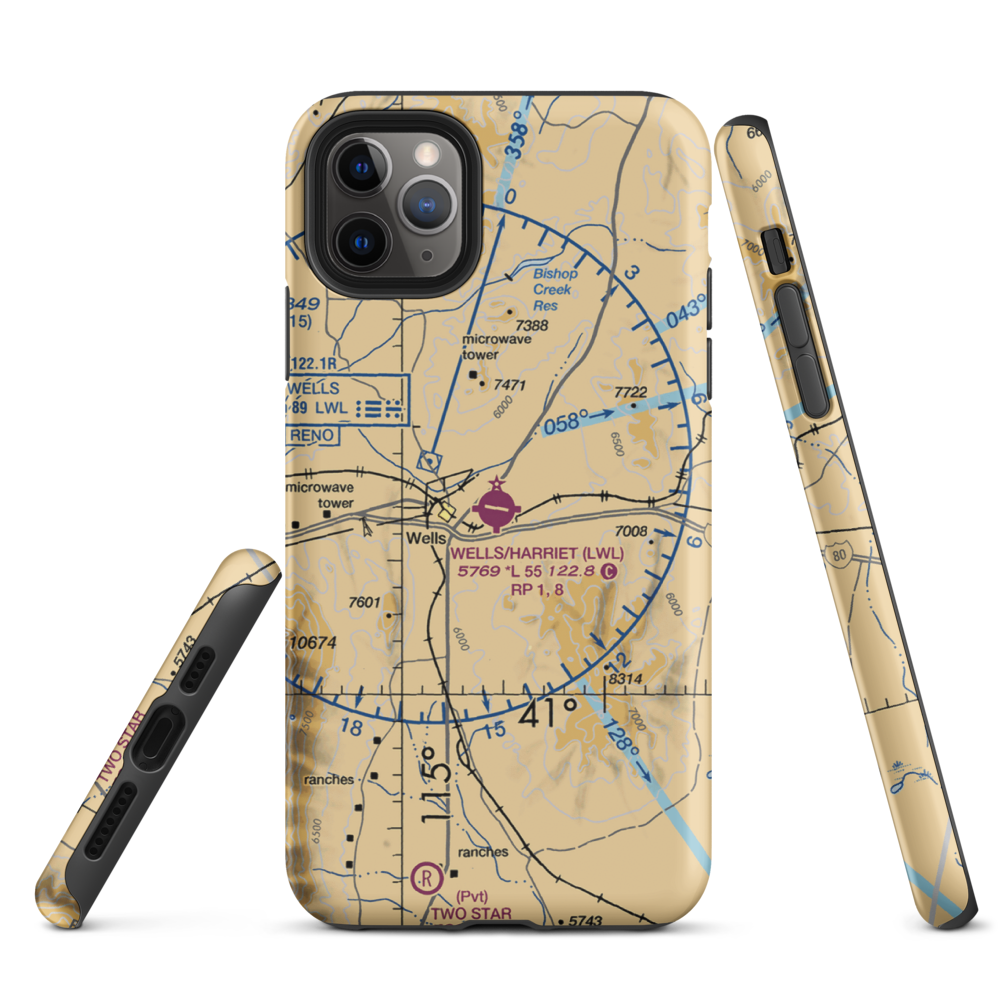 Wells Municipal Airport/Harriet Field (LWL) VFR Sectional  Tough iPhone Case iPhone 11 Pro Max model shown