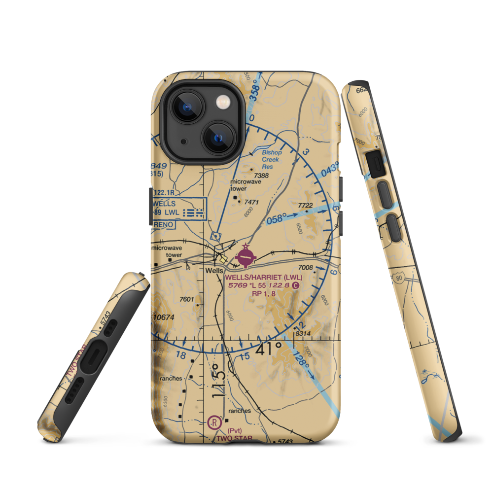 Wells Municipal Airport/Harriet Field (LWL) VFR Sectional  Tough iPhone Case iPhone 13 model shown
