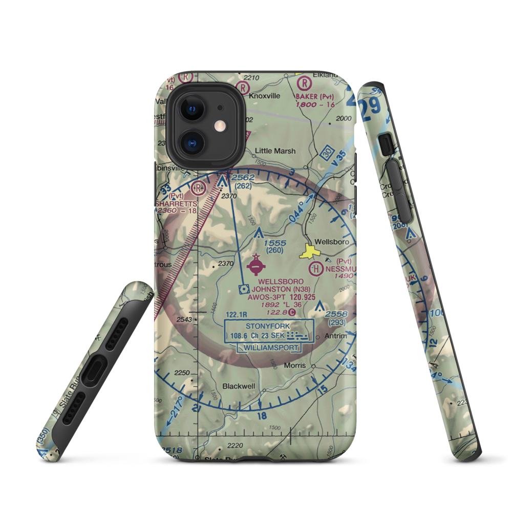 Wellsboro Johnston Airport (N38) VFR Sectional  Tough iPhone Case iPhone 11 model shown
