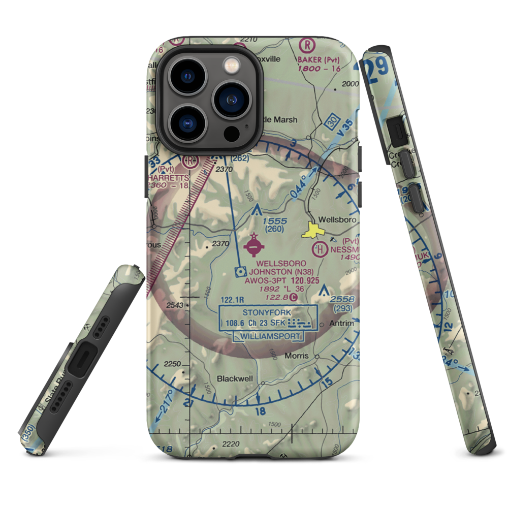 Wellsboro Johnston Airport (N38) VFR Sectional  Tough iPhone Case iPhone 13 Pro Max model shown