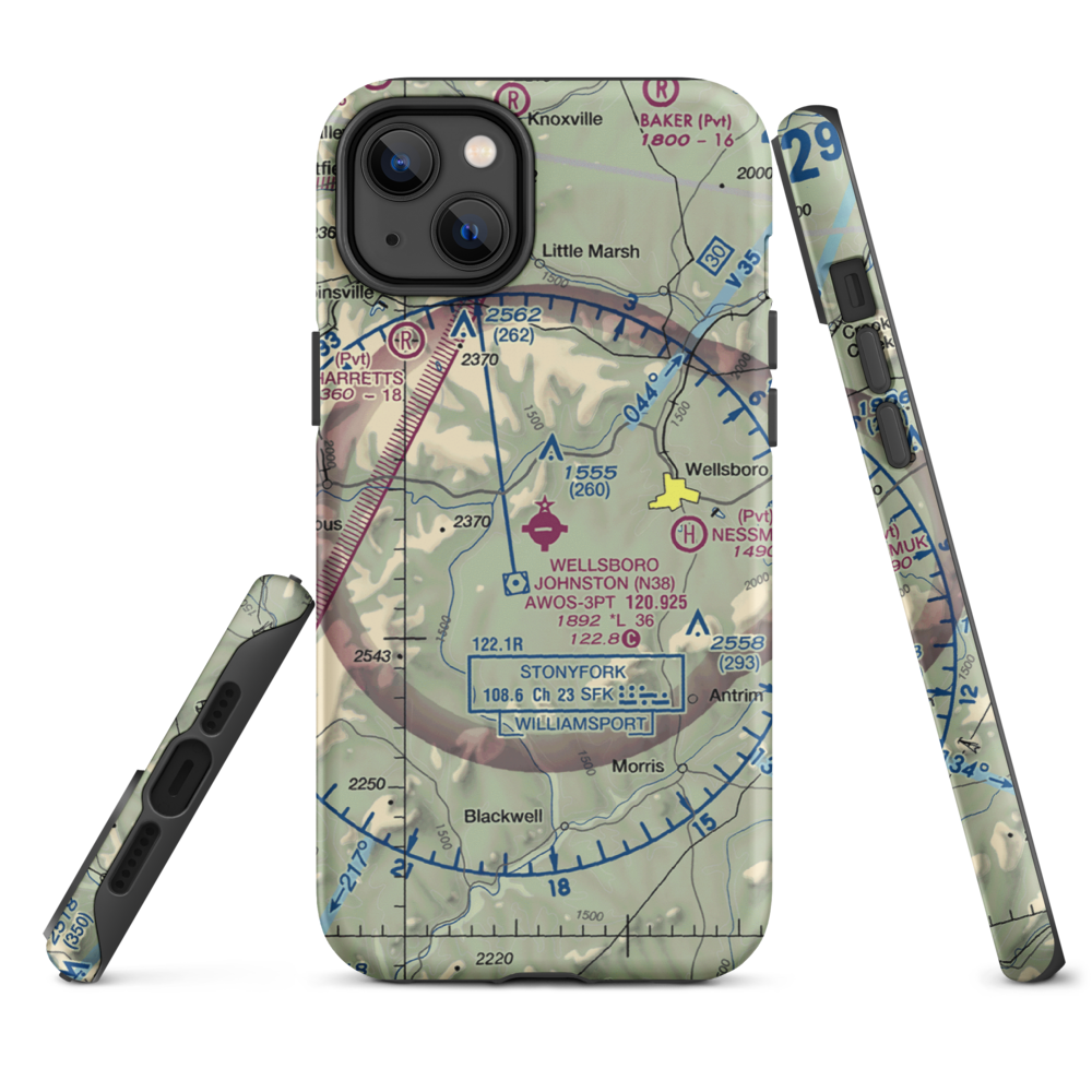 Wellsboro Johnston Airport (N38) VFR Sectional  Tough iPhone Case iPhone 14 Plus model shown