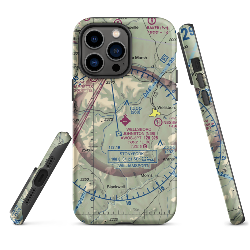 Wellsboro Johnston Airport (N38) VFR Sectional  Tough iPhone Case iPhone 14 Pro Max model shown