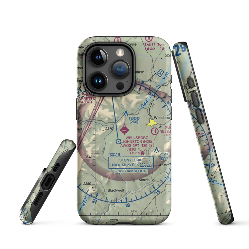 Wellsboro Johnston Airport (N38) VFR Sectional  Tough iPhone Case iPhone 15 Pro model shown