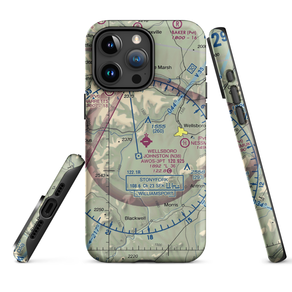 Wellsboro Johnston Airport (N38) VFR Sectional  Tough iPhone Case iPhone 15 Pro Max model shown