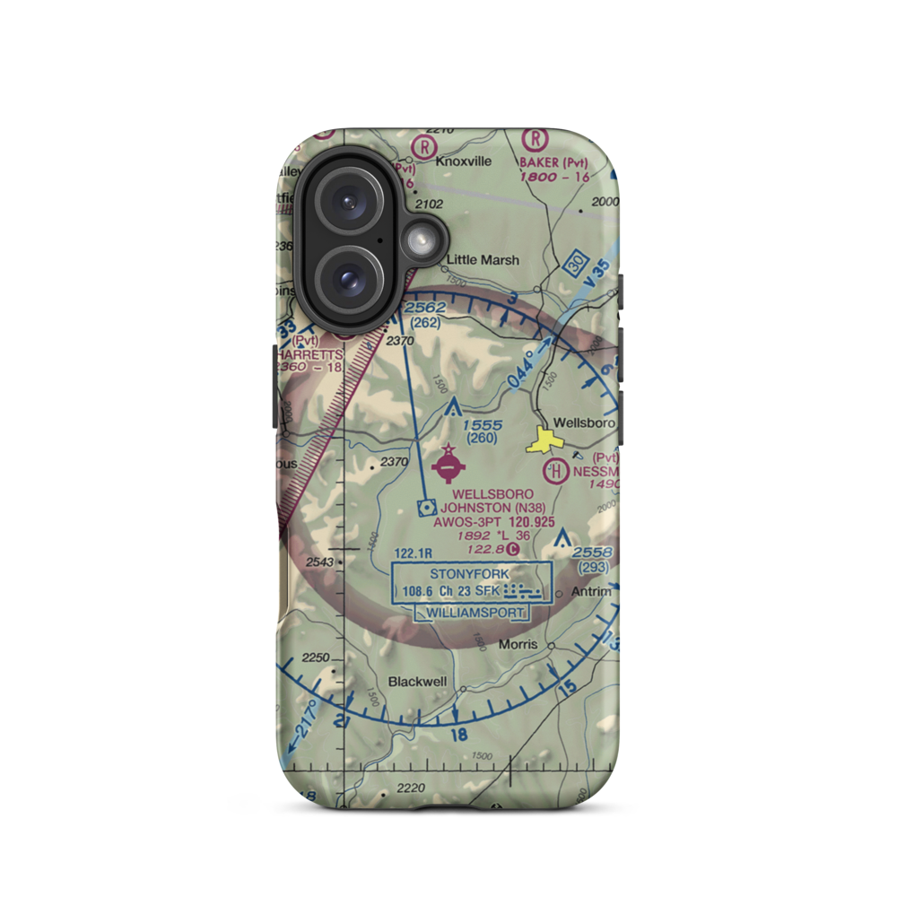 Wellsboro Johnston Airport (N38) VFR Sectional  Tough iPhone Case iPhone 16 model shown