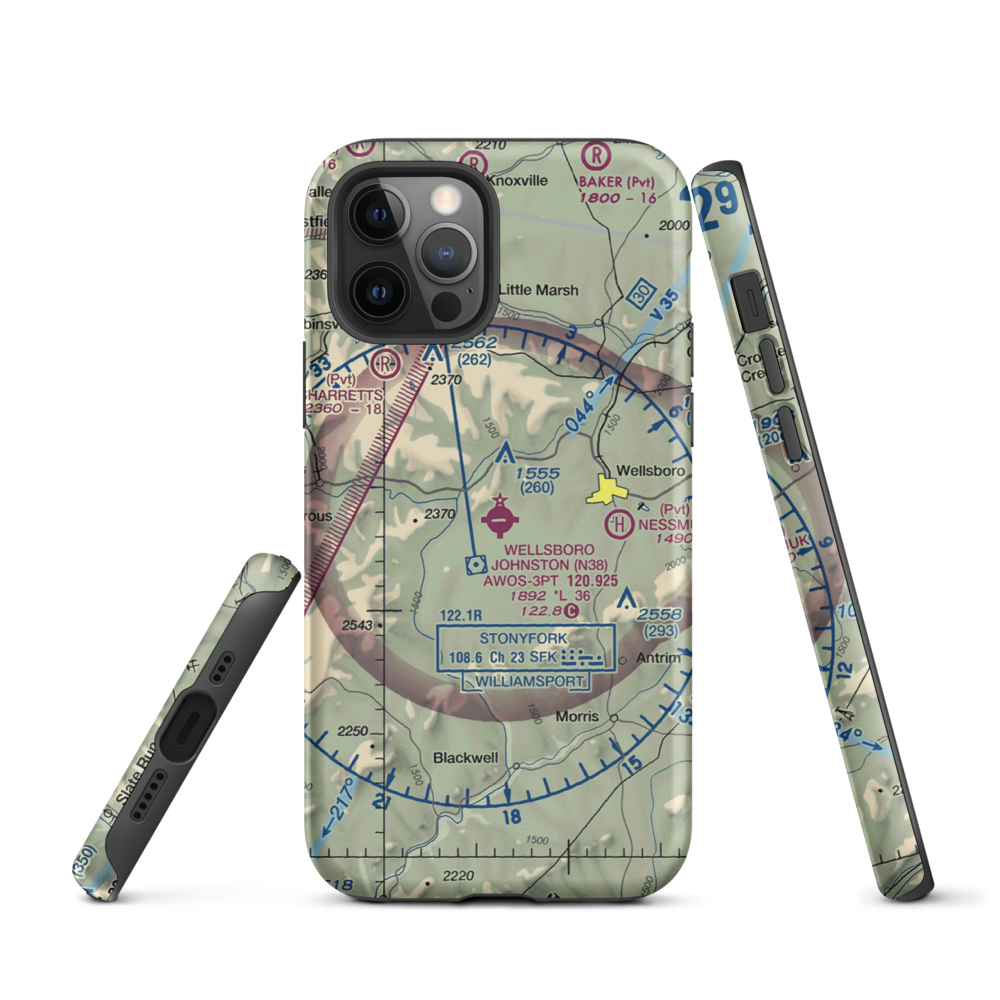 Wellsboro Johnston Airport (N38) VFR Sectional  Tough iPhone Case iPhone 12 Pro model shown