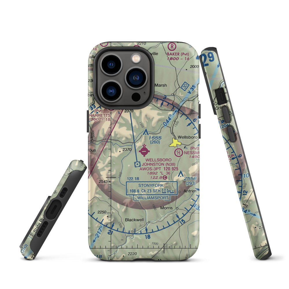Wellsboro Johnston Airport (N38) VFR Sectional  Tough iPhone Case iPhone 13 Pro model shown