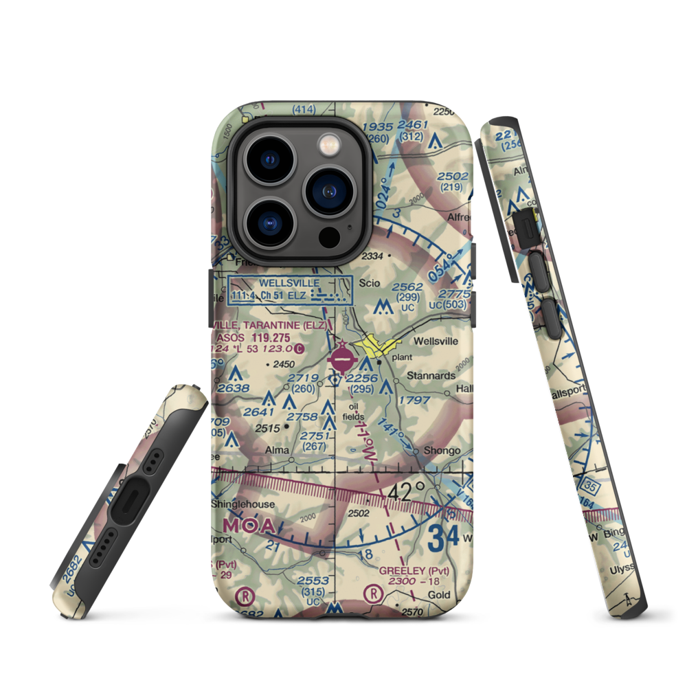 Wellsville Municipal Arpt,Tarantine Field (ELZ) VFR Sectional  Tough iPhone Case iPhone 14 Pro model shown