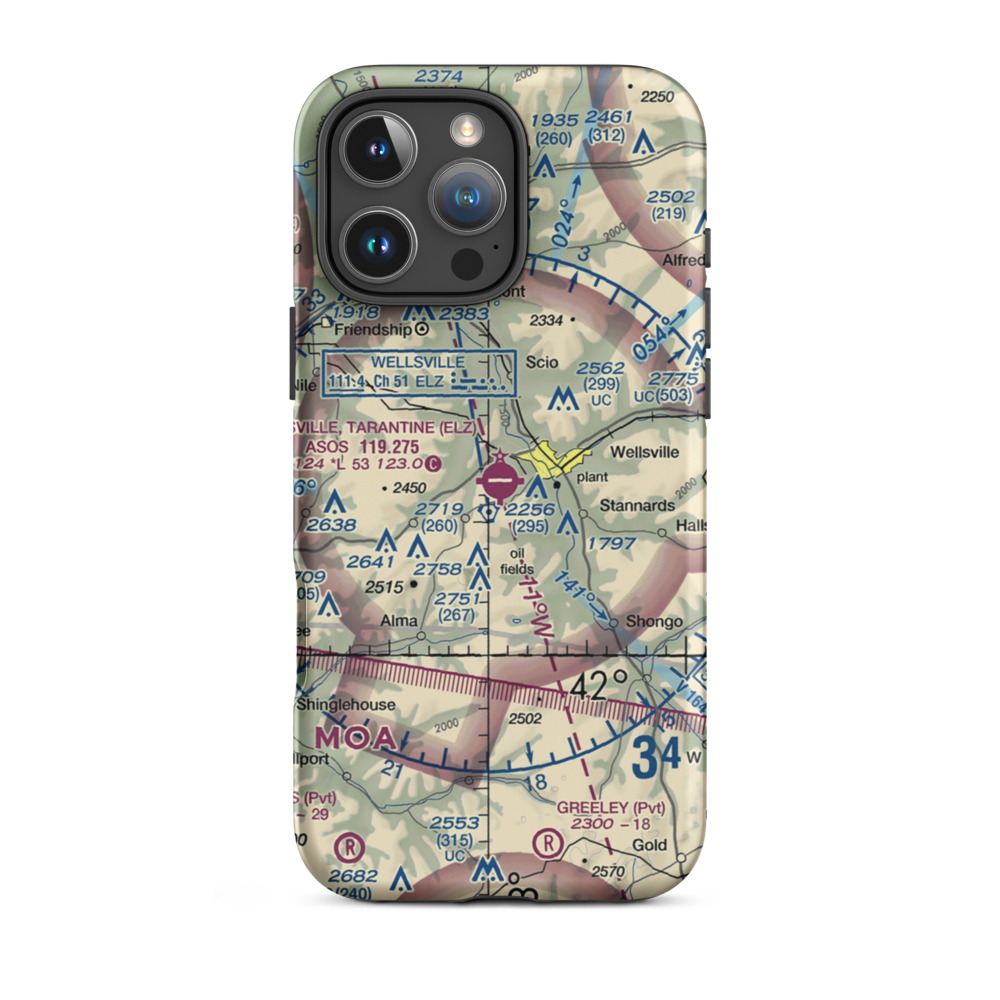 Wellsville Municipal Arpt,Tarantine Field (ELZ) VFR Sectional  Tough iPhone Case iPhone 16 Pro Max model shown