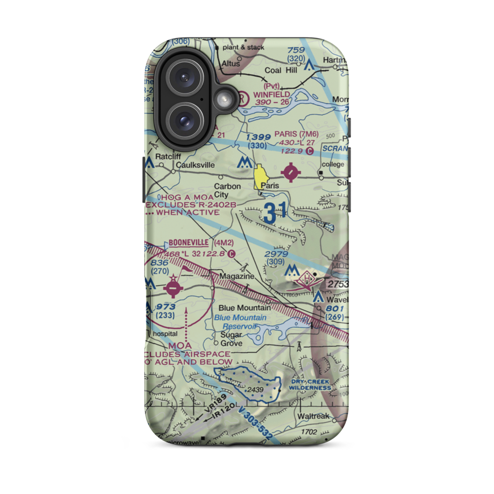 Wesson-Davis Field (AR19) VFR Sectional  Tough iPhone Case iPhone 16 Plus model shown