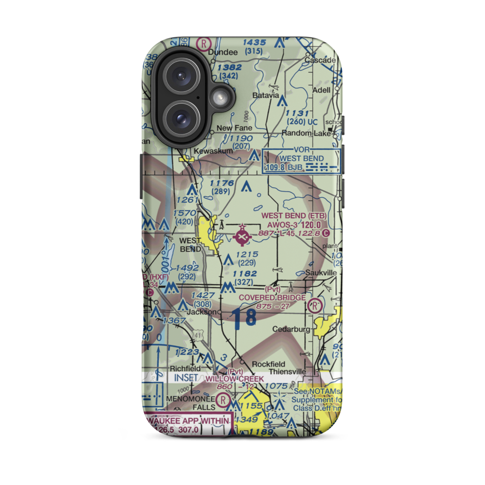 West Bend Municipal Airport (ETB) VFR Sectional  Tough iPhone Case iPhone 16 Plus model shown