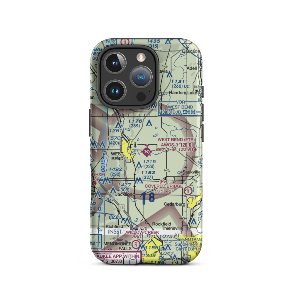 West Bend Municipal Airport (ETB) VFR Sectional  Tough iPhone Case iPhone 16 Pro model shown