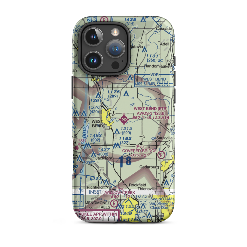 West Bend Municipal Airport (ETB) VFR Sectional  Tough iPhone Case iPhone 16 Pro Max model shown