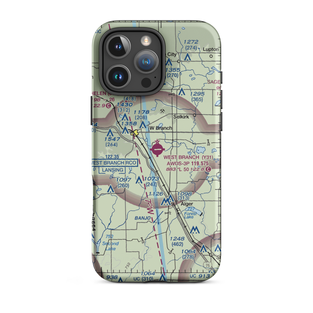 West Branch Community Airport (Y31) VFR Sectional  Tough iPhone Case iPhone 16 Pro Max model shown