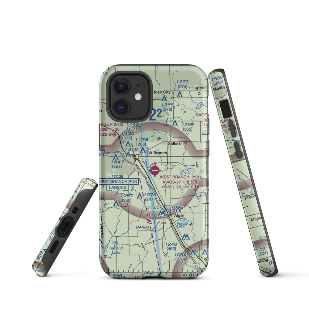 West Branch Community Airport (Y31) VFR Sectional  Tough iPhone Case iPhone 12 mini model shown