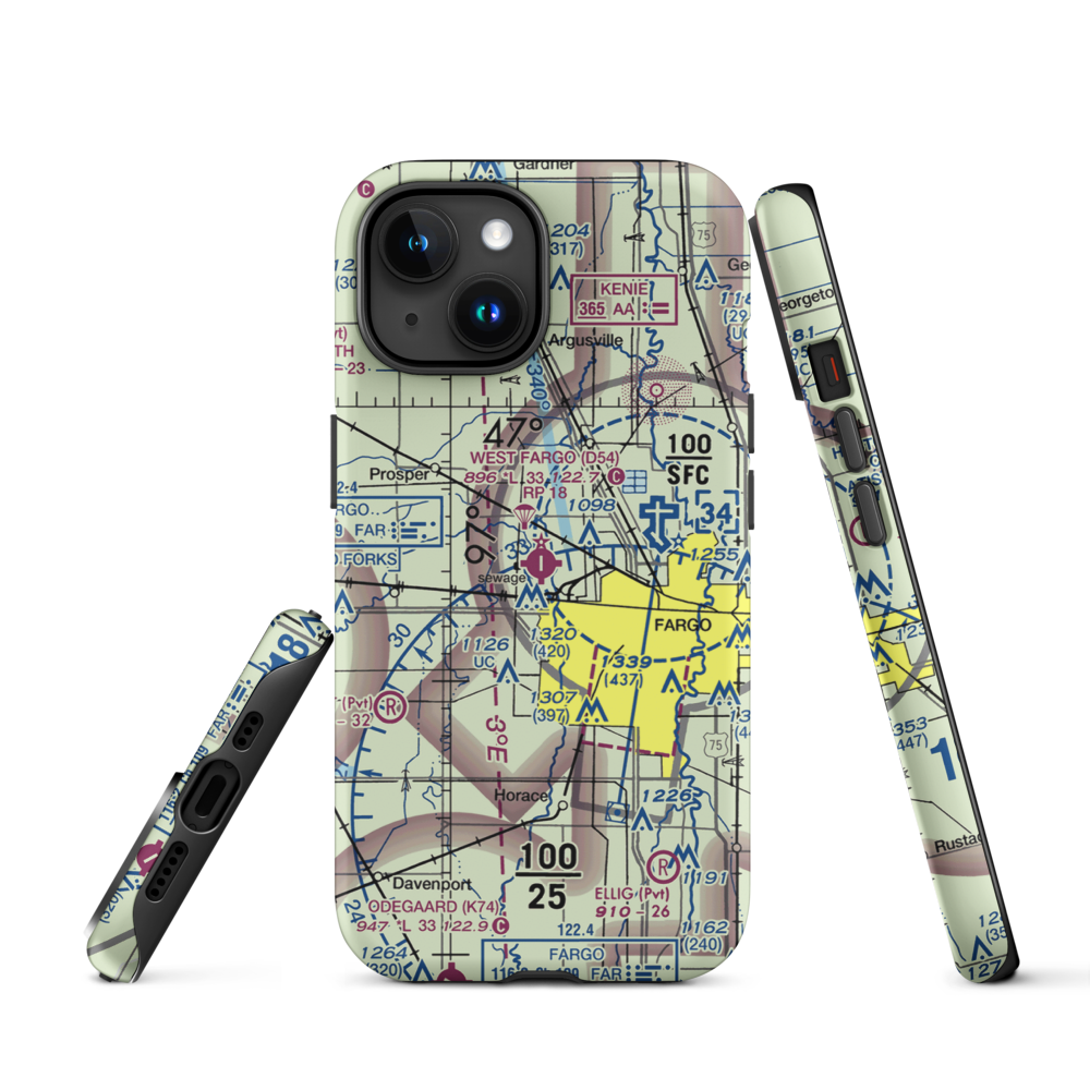 West Fargo Municipal Airport (D54) VFR Sectional  Tough iPhone Case iPhone 15 model shown
