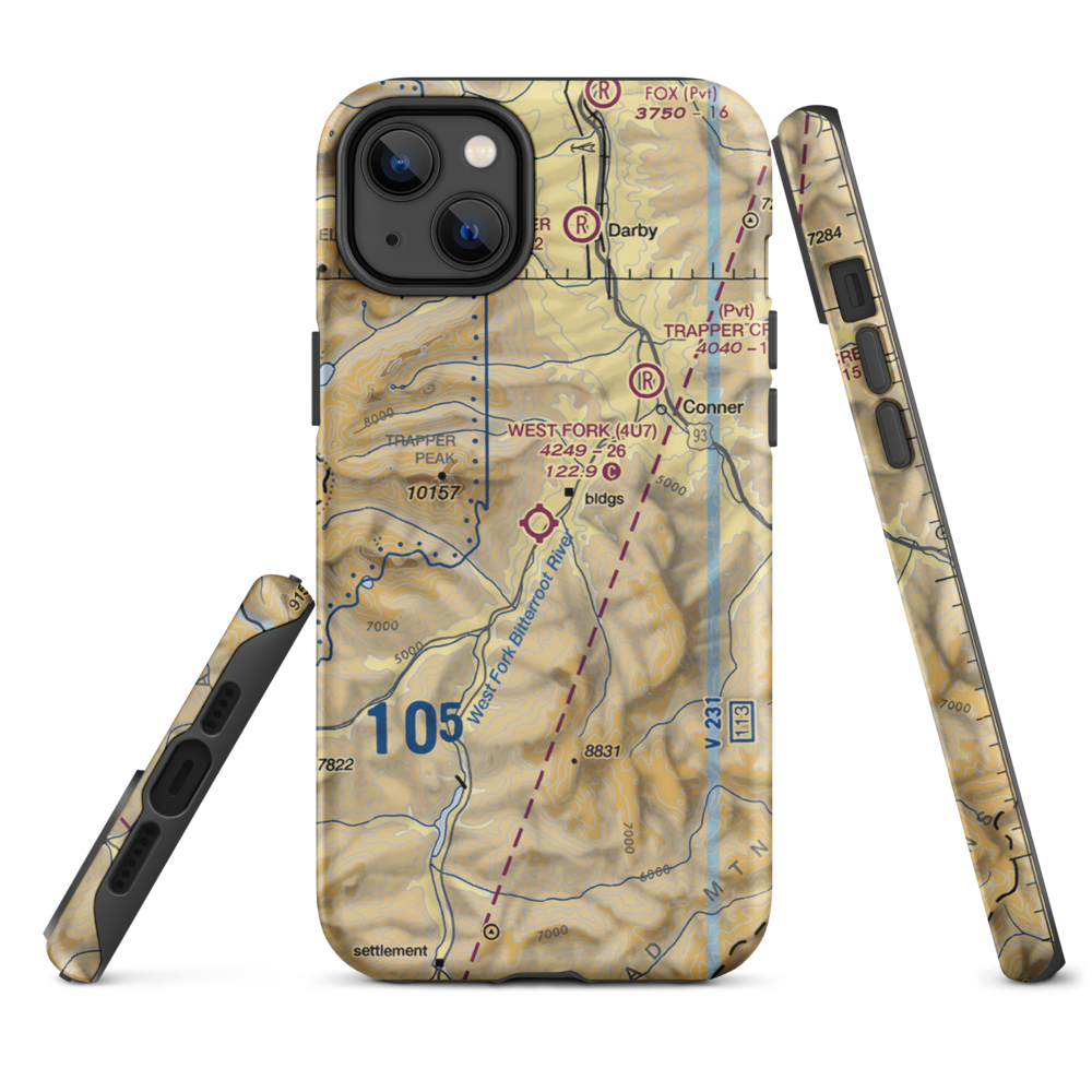 West Fork Lodge Airport (4U7) VFR Sectional  Tough iPhone Case iPhone 14 Plus model shown