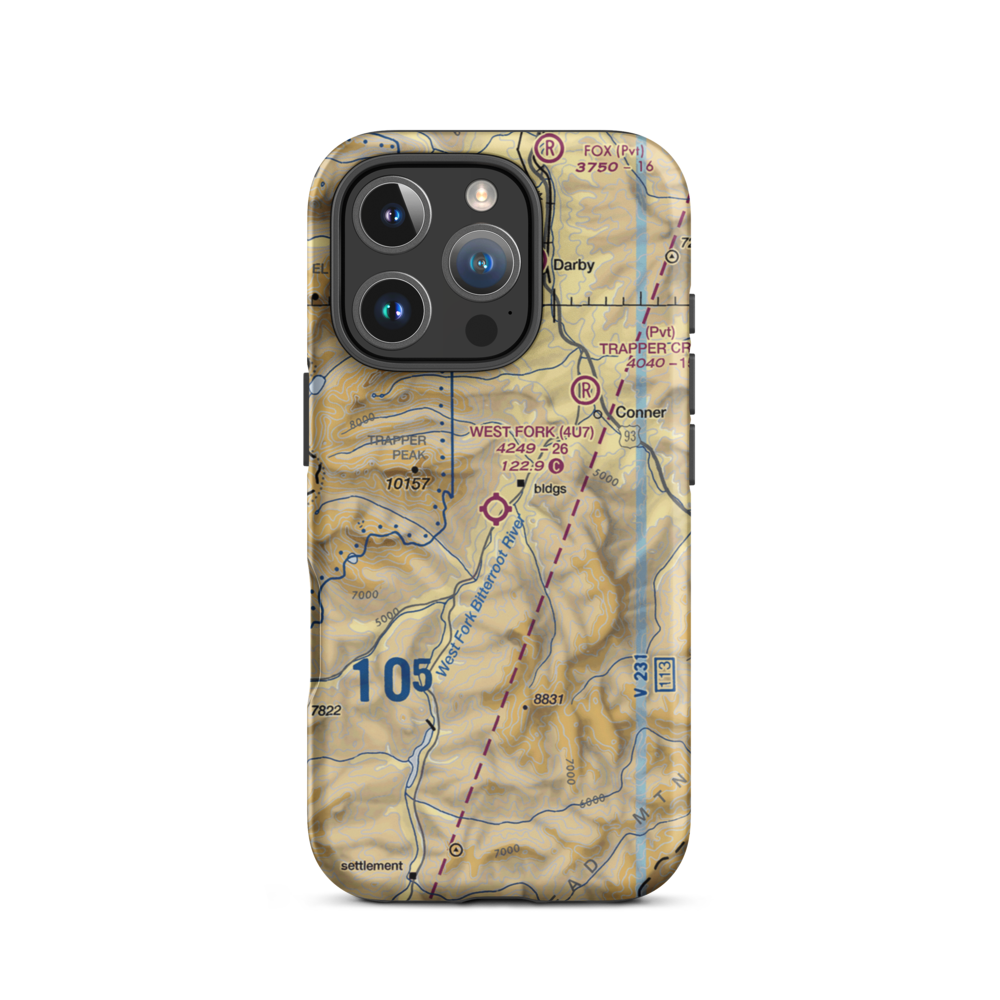 West Fork Lodge Airport (4U7) VFR Sectional  Tough iPhone Case iPhone 16 Pro model shown