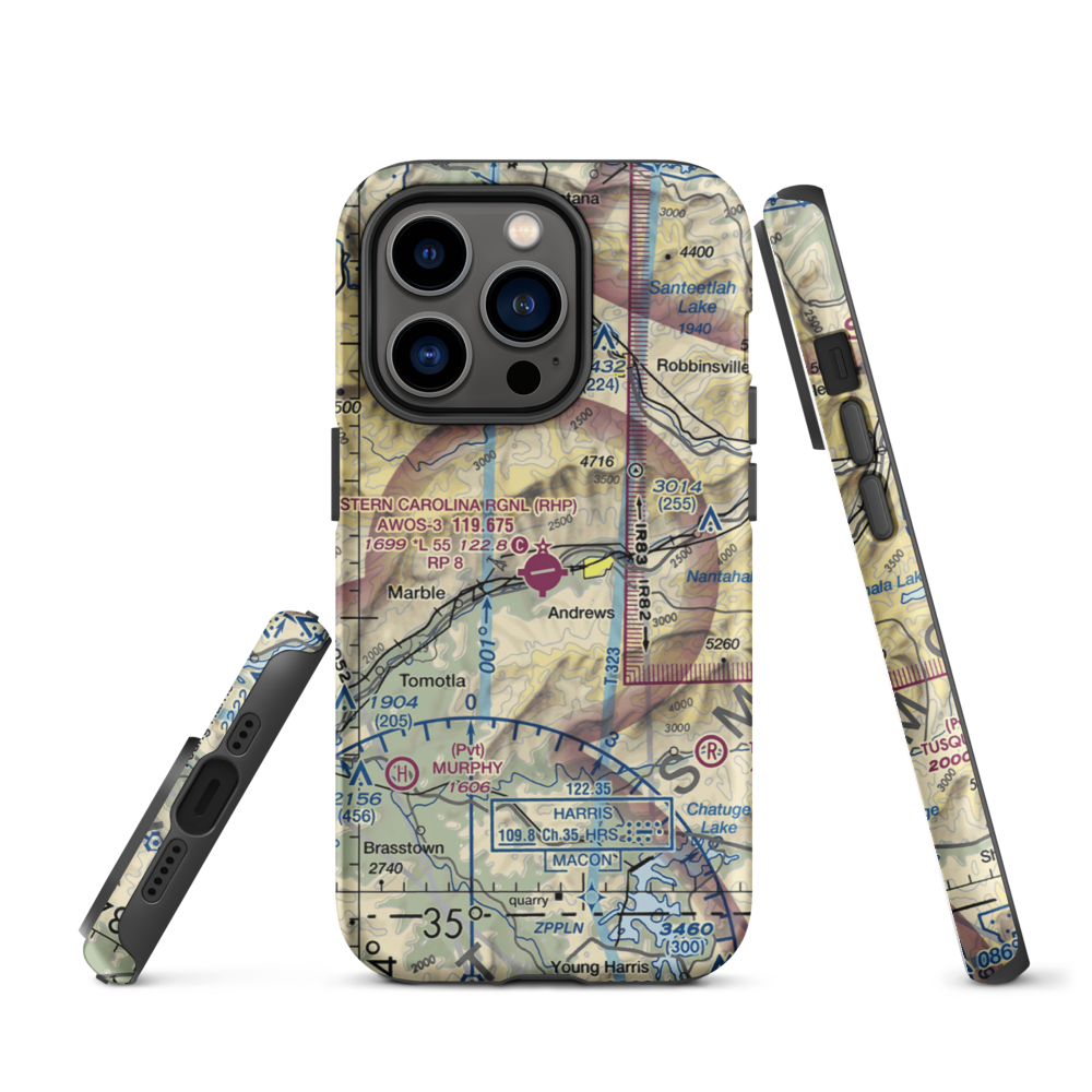 Western Carolina Regional Airport (RHP) VFR Sectional  Tough iPhone Case iPhone 14 Pro model shown