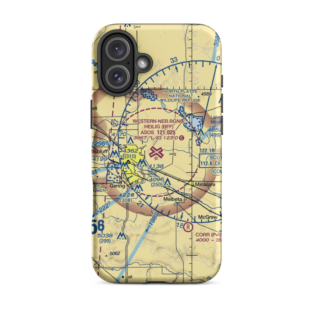 Western Neb. Rgnl/William B. Heilig Airport (BFF) VFR Sectional  Tough iPhone Case iPhone 16 Plus model shown