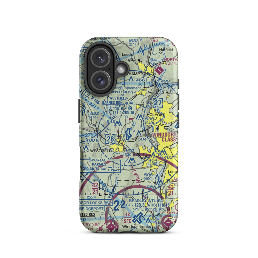 Westfield-Barnes Regional Airport (BAF) VFR Sectional  Tough iPhone Case iPhone 16 model shown
