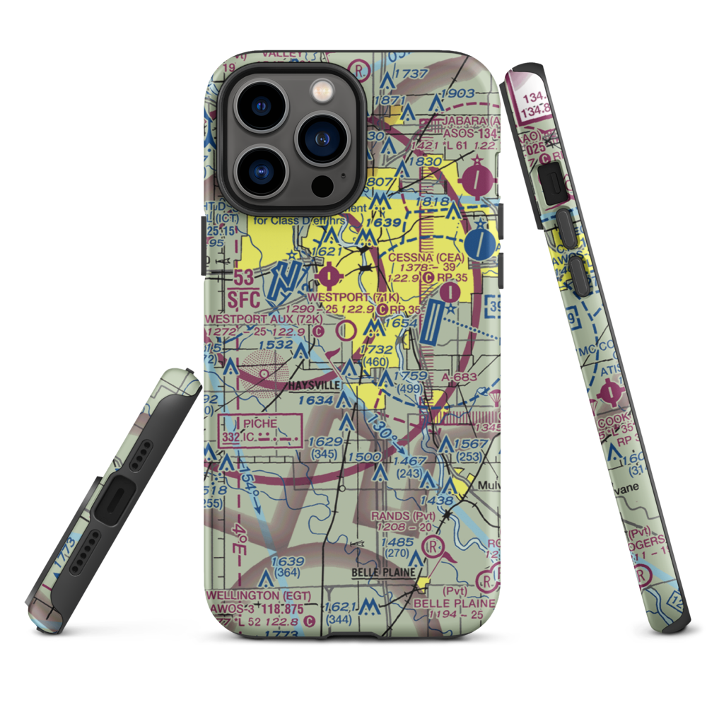 Westport Auxiliary Airport (72K) VFR Sectional  Tough iPhone Case iPhone 13 Pro Max model shown