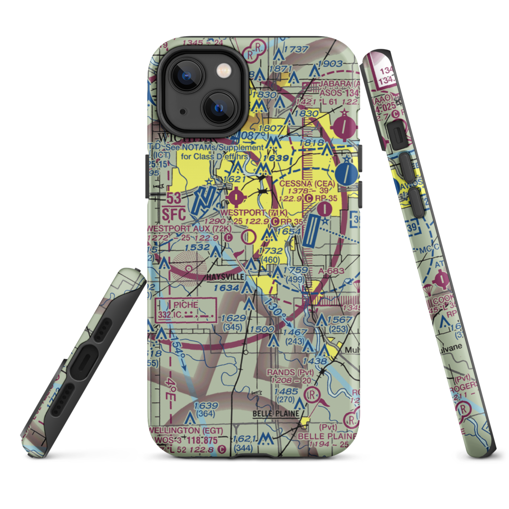 Westport Auxiliary Airport (72K) VFR Sectional  Tough iPhone Case iPhone 14 Plus model shown
