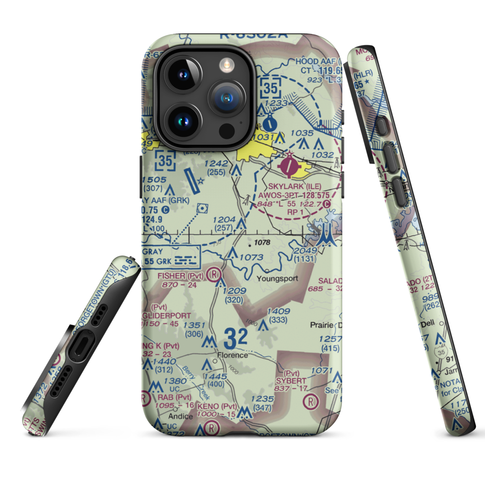 White Airport (69TS) VFR Sectional  Tough iPhone Case iPhone 15 Pro Max model shown