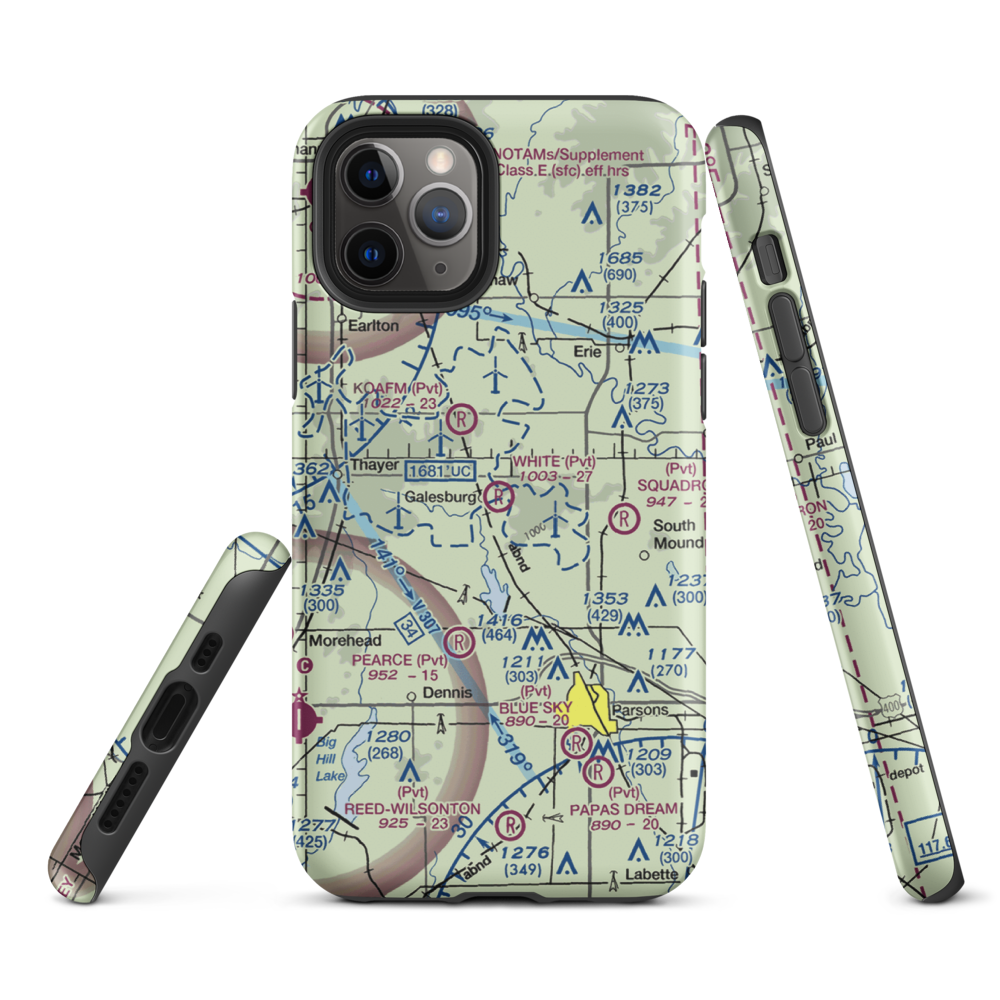 White Farms Airport (36KS) VFR Sectional  Tough iPhone Case iPhone 11 Pro model shown