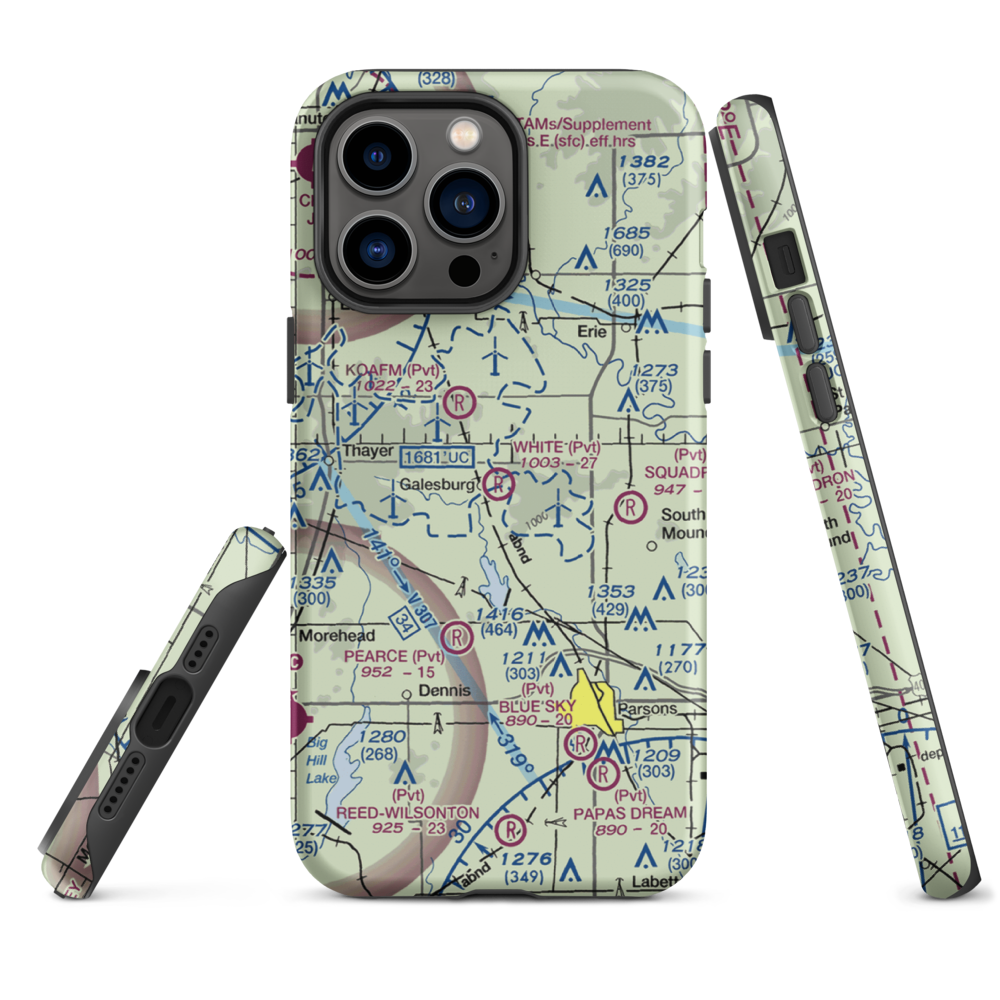 White Farms Airport (36KS) VFR Sectional  Tough iPhone Case iPhone 14 Pro Max model shown