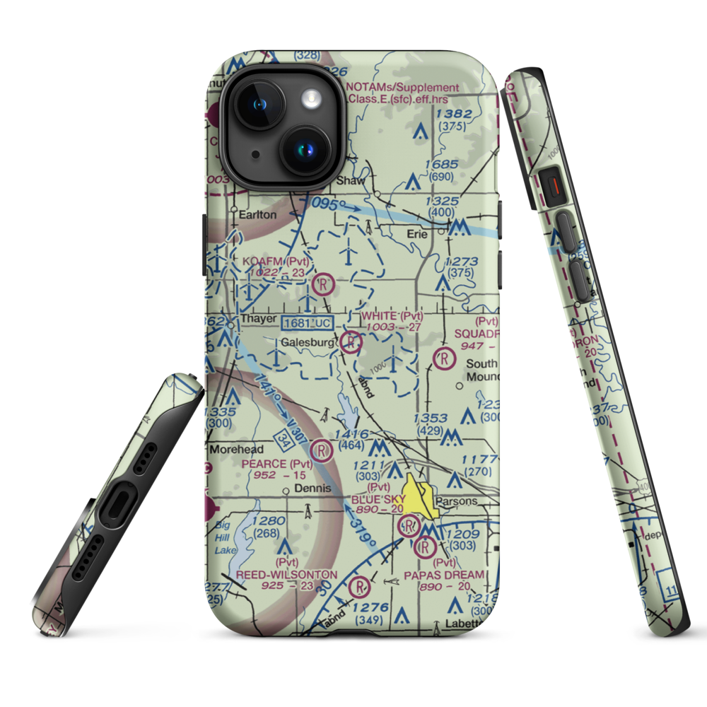 White Farms Airport (36KS) VFR Sectional  Tough iPhone Case iPhone 15 Plus model shown