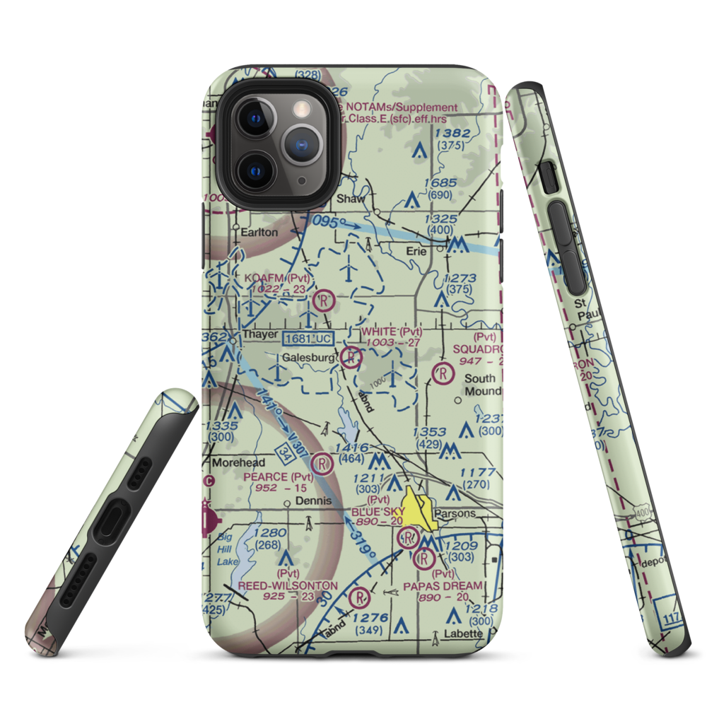 White Farms Airport (36KS) VFR Sectional  Tough iPhone Case iPhone 11 Pro Max model shown