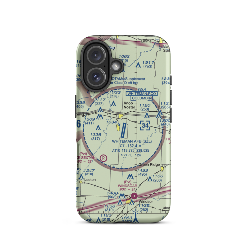 Whiteman Air Force Base (SZL) VFR Sectional  Tough iPhone Case iPhone 16 model shown