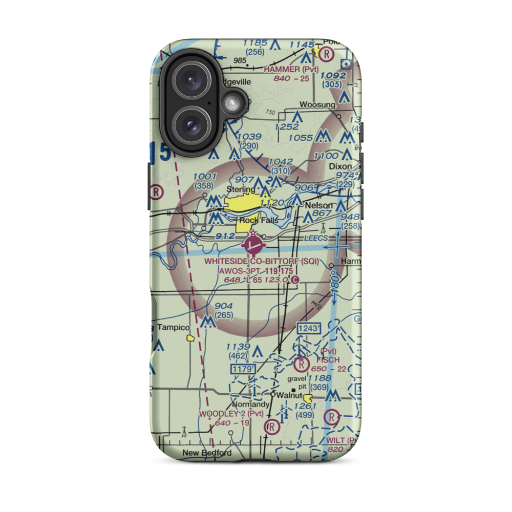 Whiteside County Airport-Joseph H Bittorf Field (SQI) VFR Sectional  Tough iPhone Case iPhone 16 Plus model shown