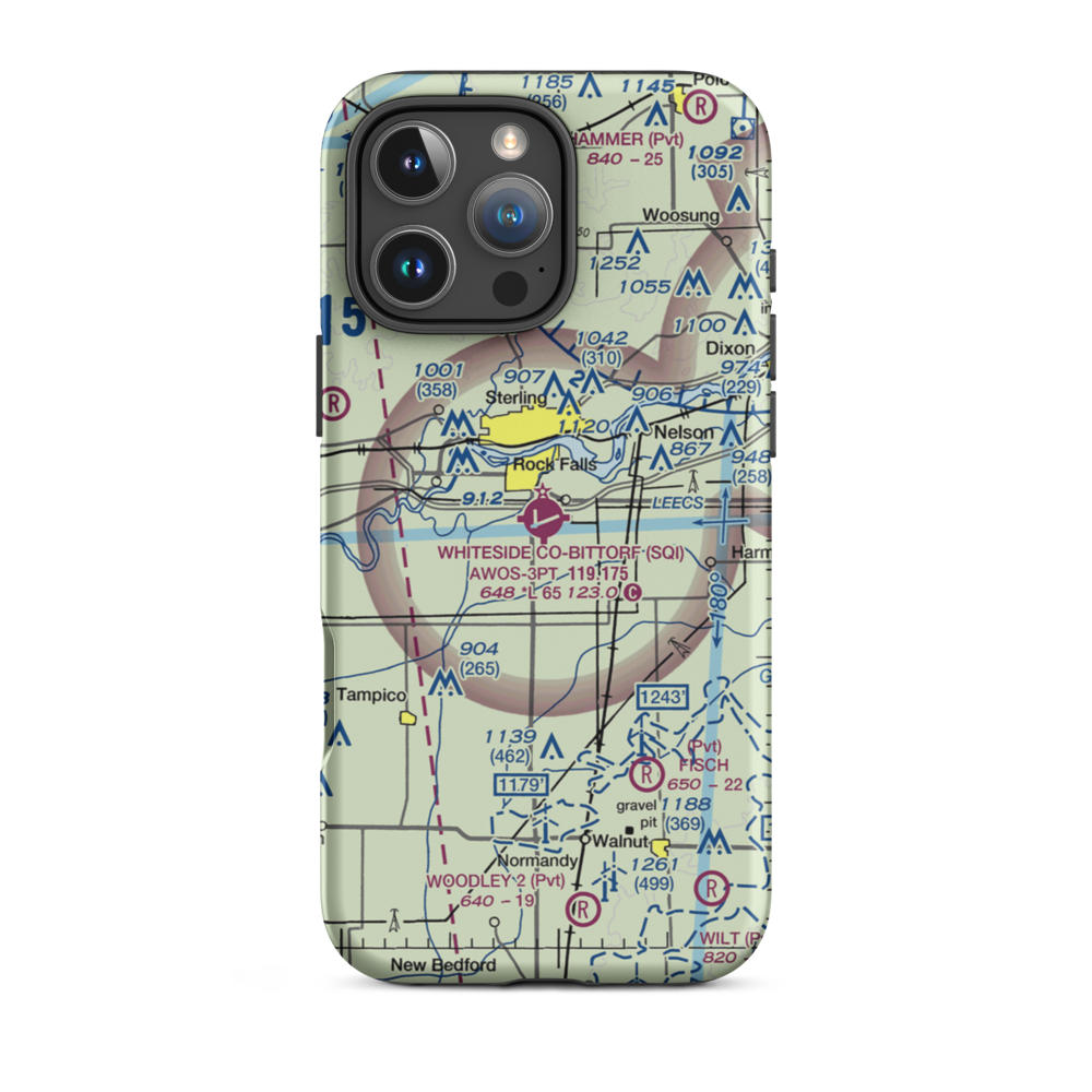 Whiteside County Airport-Joseph H Bittorf Field (SQI) VFR Sectional  Tough iPhone Case iPhone 16 Pro Max model shown