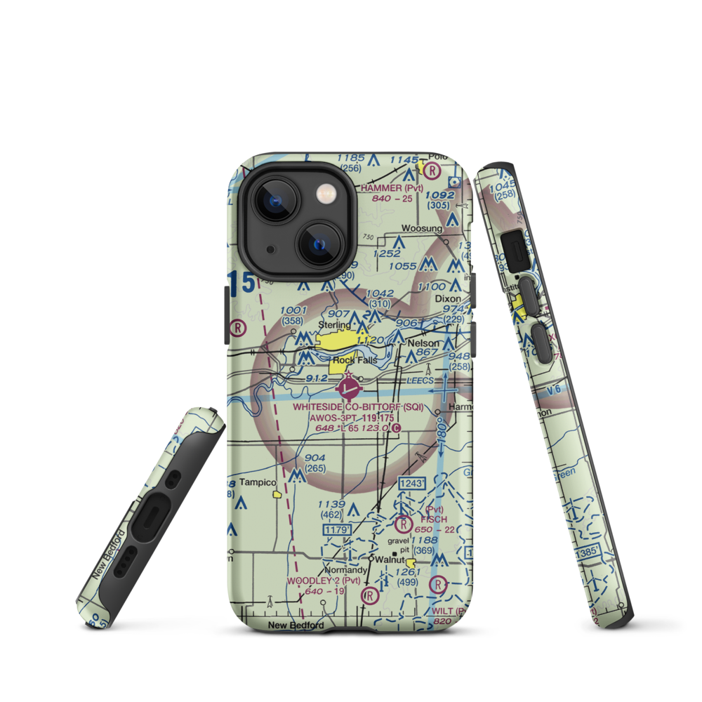 Whiteside County Airport-Joseph H Bittorf Field (SQI) VFR Sectional  Tough iPhone Case iPhone 13 mini model shown