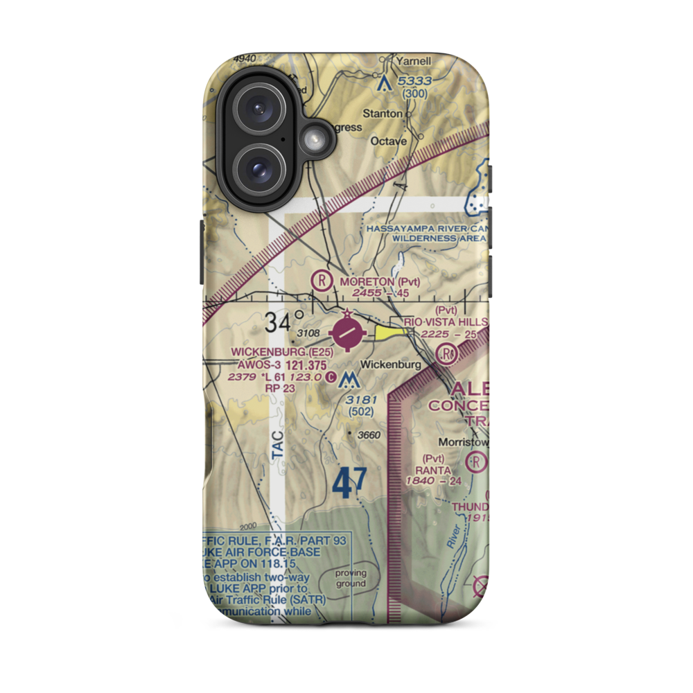 Wickenburg Municipal Airport (E25) VFR Sectional  Tough iPhone Case iPhone 16 Plus model shown
