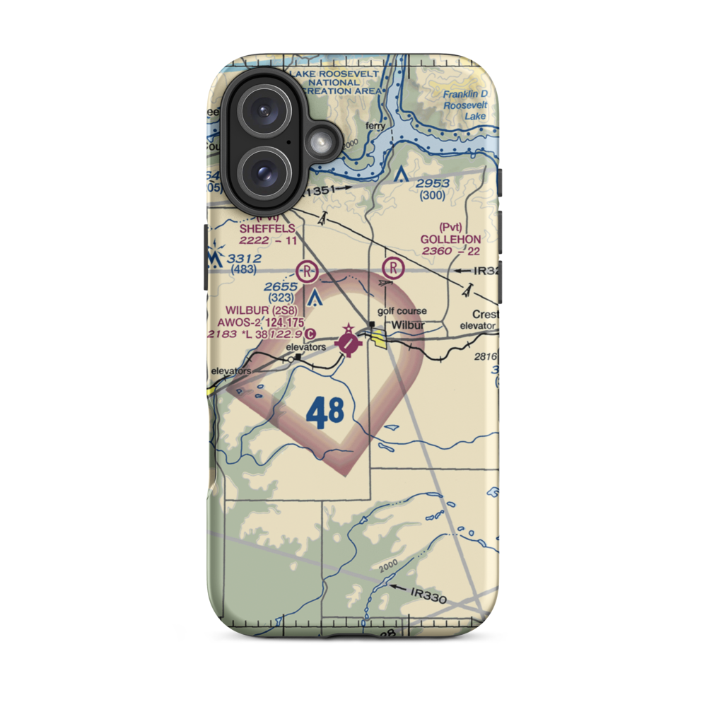 Wilbur Airport (2S8) VFR Sectional  Tough iPhone Case iPhone 16 Plus model shown