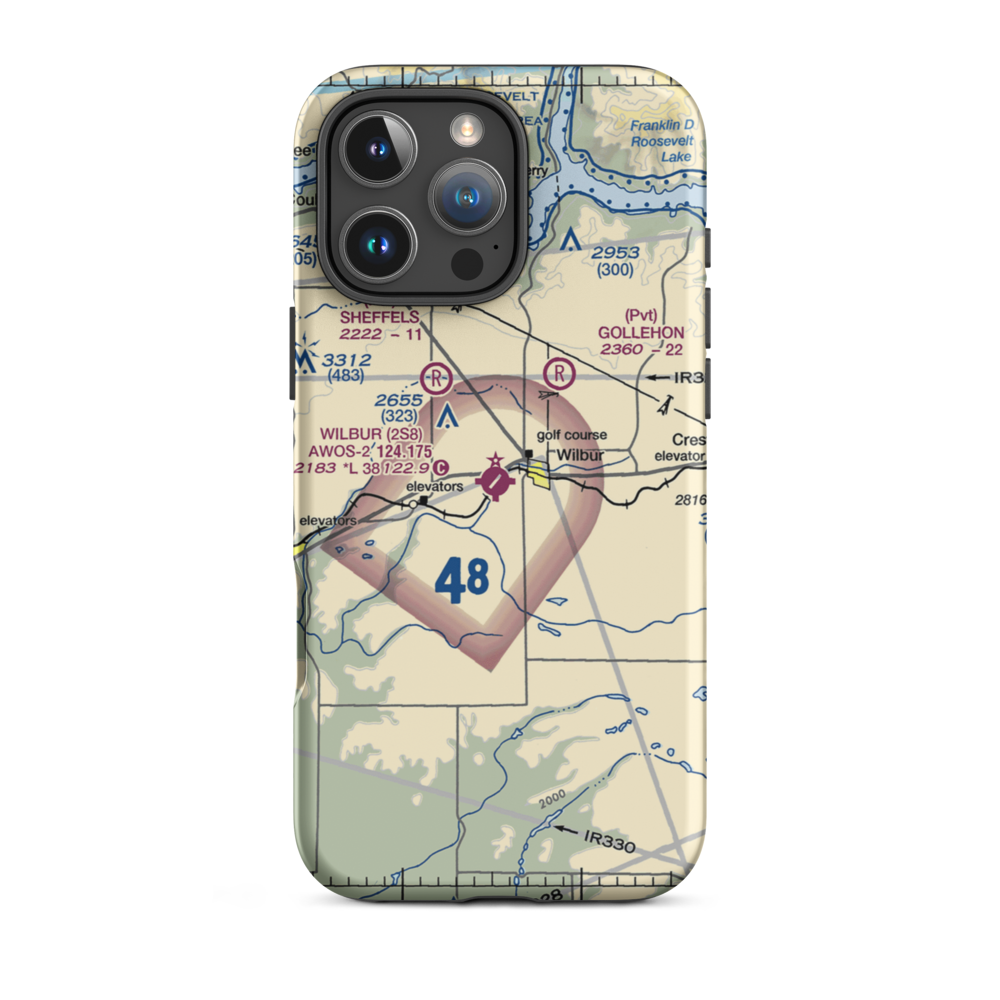 Wilbur Airport (2S8) VFR Sectional  Tough iPhone Case iPhone 16 Pro Max model shown