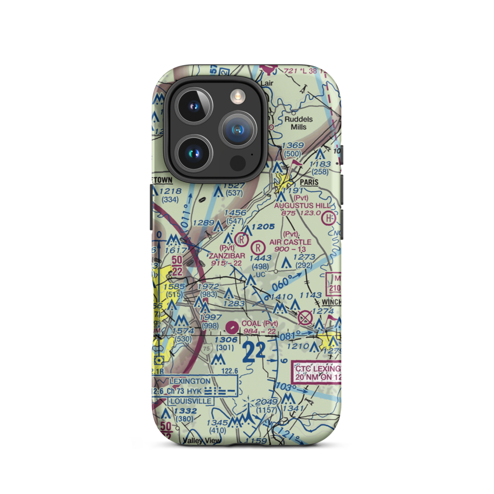 Wild Blue Airport (31KY) VFR Sectional  Tough iPhone Case iPhone 16 Pro model shown