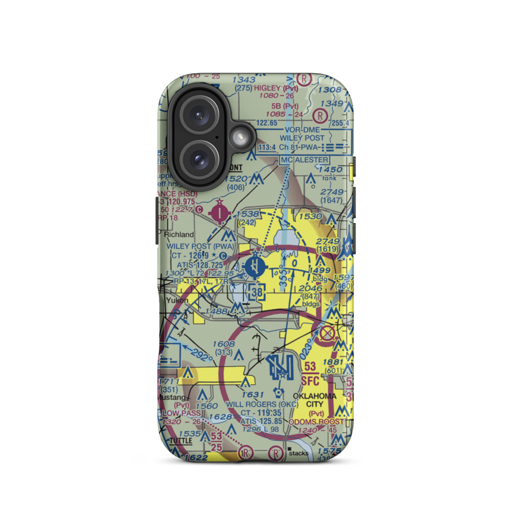Wiley Post Airport (PWA) VFR Sectional  Tough iPhone Case iPhone 16 model shown