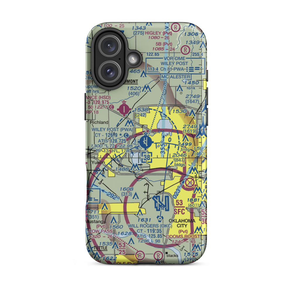 Wiley Post Airport (PWA) VFR Sectional  Tough iPhone Case iPhone 16 Plus model shown