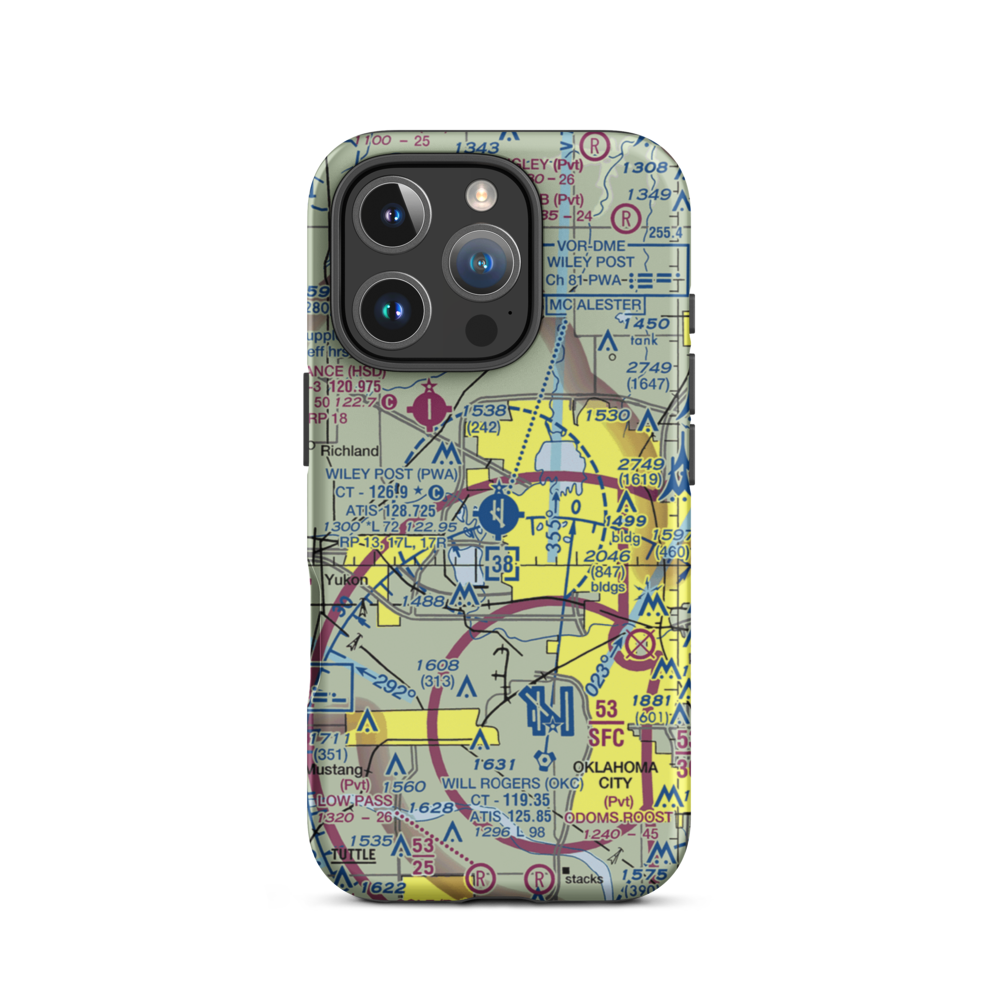 Wiley Post Airport (PWA) VFR Sectional  Tough iPhone Case iPhone 16 Pro model shown