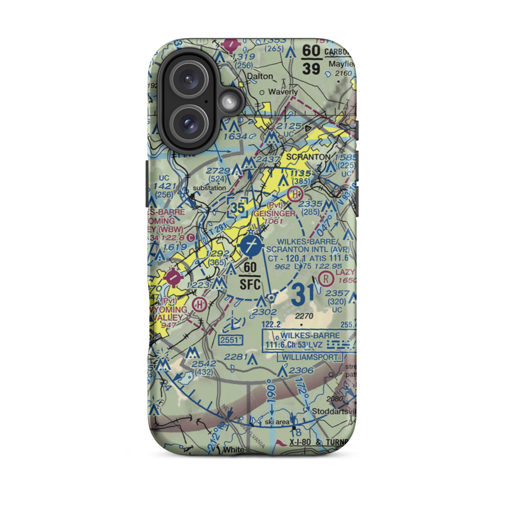 Wilkes Barre Scranton International Airport (AVP) VFR Sectional  Tough iPhone Case iPhone 16 Plus model shown