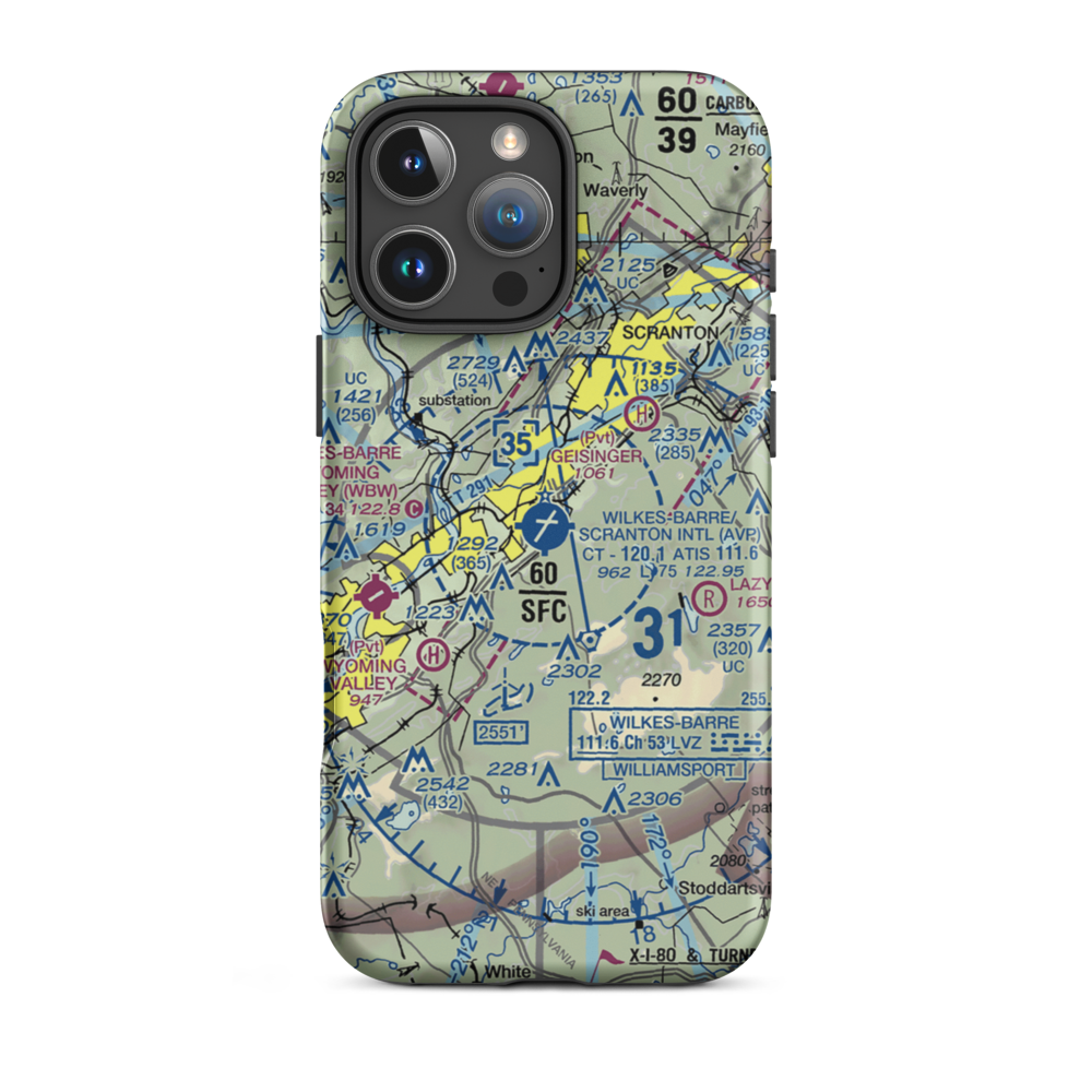 Wilkes Barre Scranton International Airport (AVP) VFR Sectional  Tough iPhone Case iPhone 16 Pro Max model shown