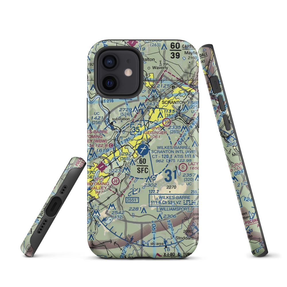 Wilkes Barre Scranton International Airport (AVP) VFR Sectional  Tough iPhone Case iPhone 12 model shown