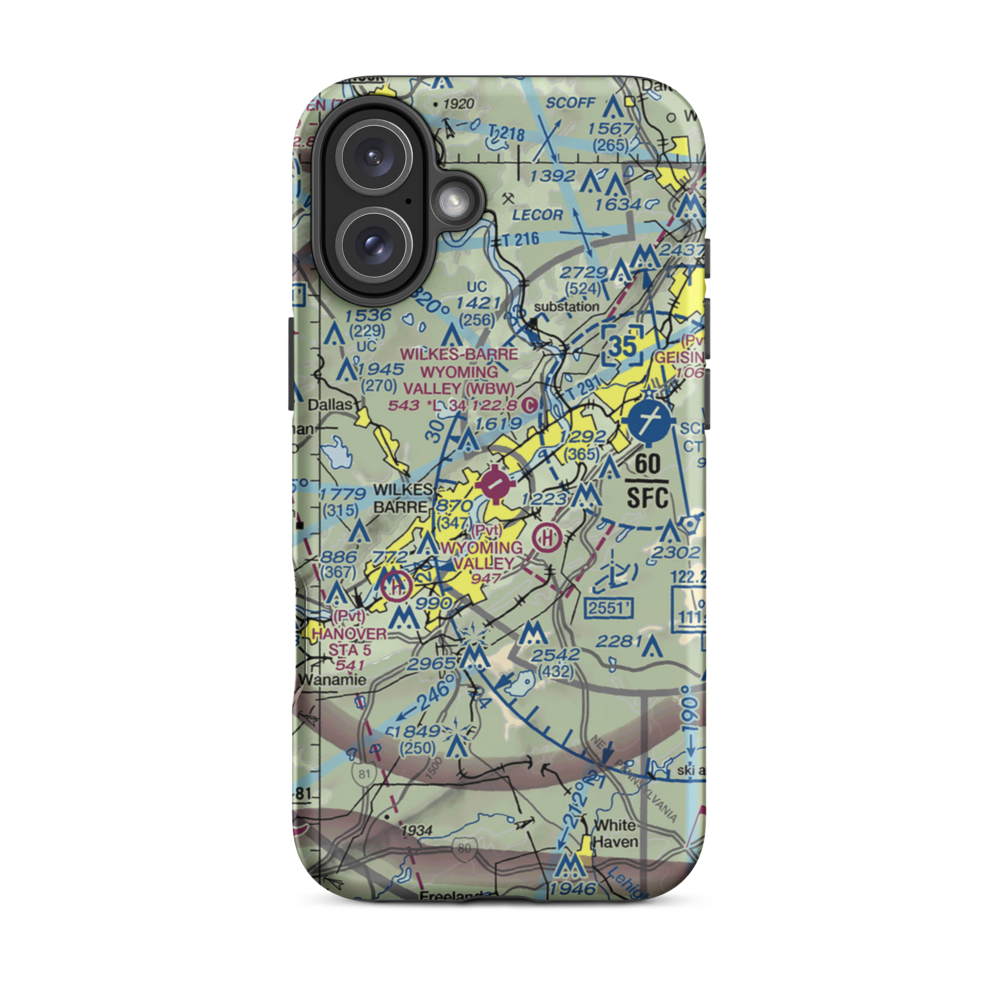 Wilkes Barre Wyoming Valley Airport (WBW) VFR Sectional  Tough iPhone Case iPhone 16 Plus model shown