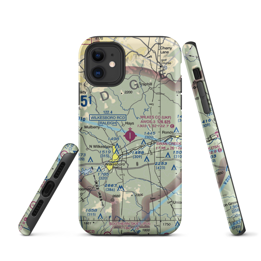 Wilkes County Airport (UKF) VFR Sectional  Tough iPhone Case iPhone 11 model shown
