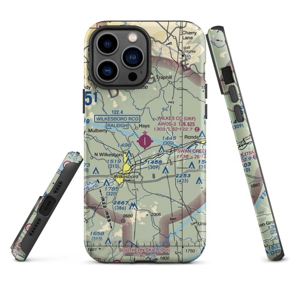 Wilkes County Airport (UKF) VFR Sectional  Tough iPhone Case iPhone 13 Pro Max model shown